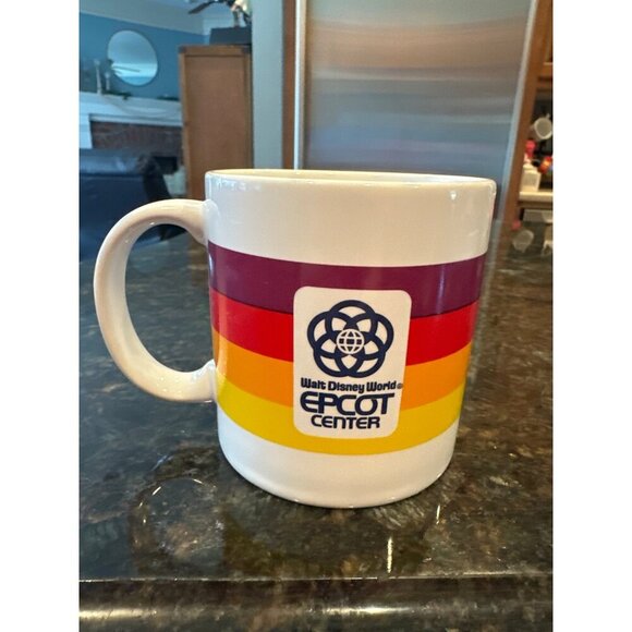 1982 Disney EPCOT Center Mug Japan Rainbow Stripes Retro Logo Vintage Coffee Cup - Picture 2 of 15
